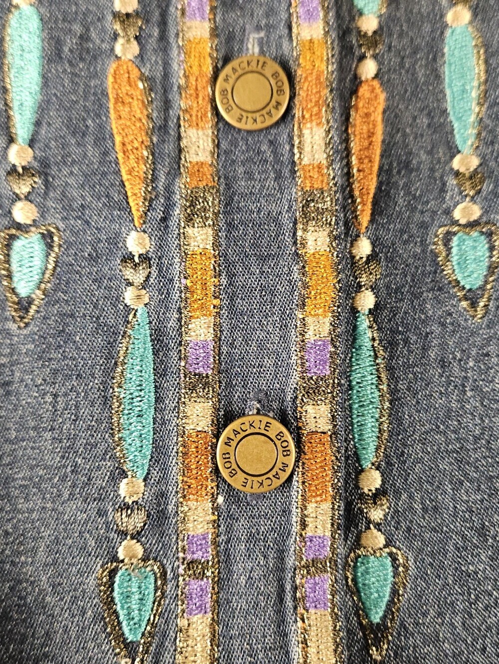 Bob Mackie Wearable Art L Denim Embroidered Southwest Tunic Jacket Dreamcatcher - Picture 11 of 11